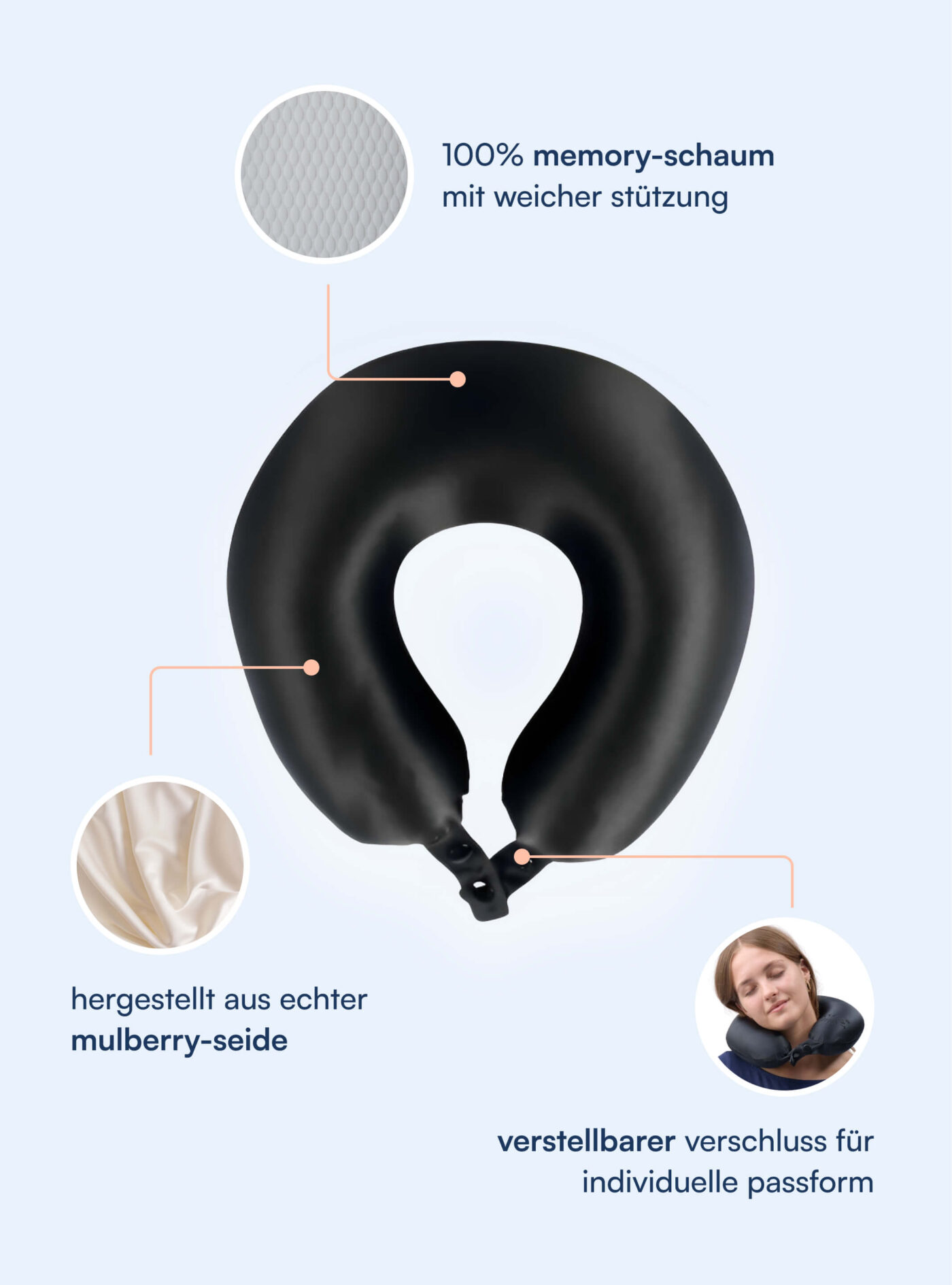 Nackenkissen aus 100 % Maulbeerseide (OEKO-TEX)