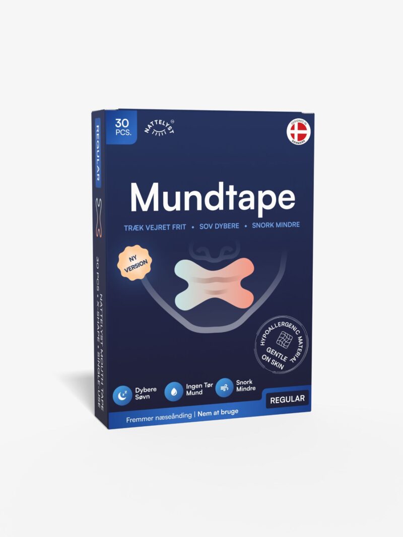 Blaue Schachtel Mundtape mit 30 Stück und Illustration des kreuzförmigen Tapes – fördert die Nasenatmung und reduziert Schnarchen
