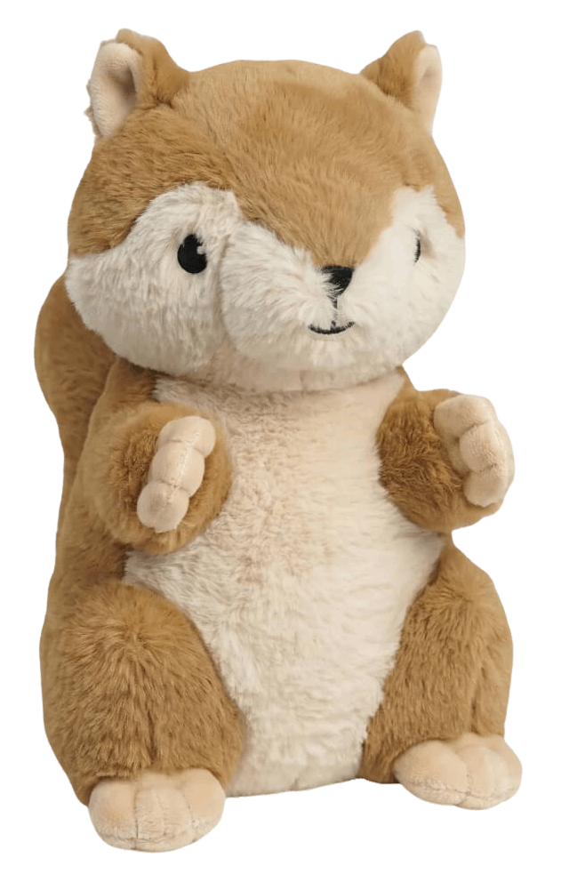 Gewichtetes Kuscheltier Eichhörnchen in Braun und Creme, weiches Fell, sitzend zum Kuscheln