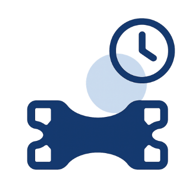 Blaues Nasenpflaster-Symbol mit Uhr und Hintergrundkreis