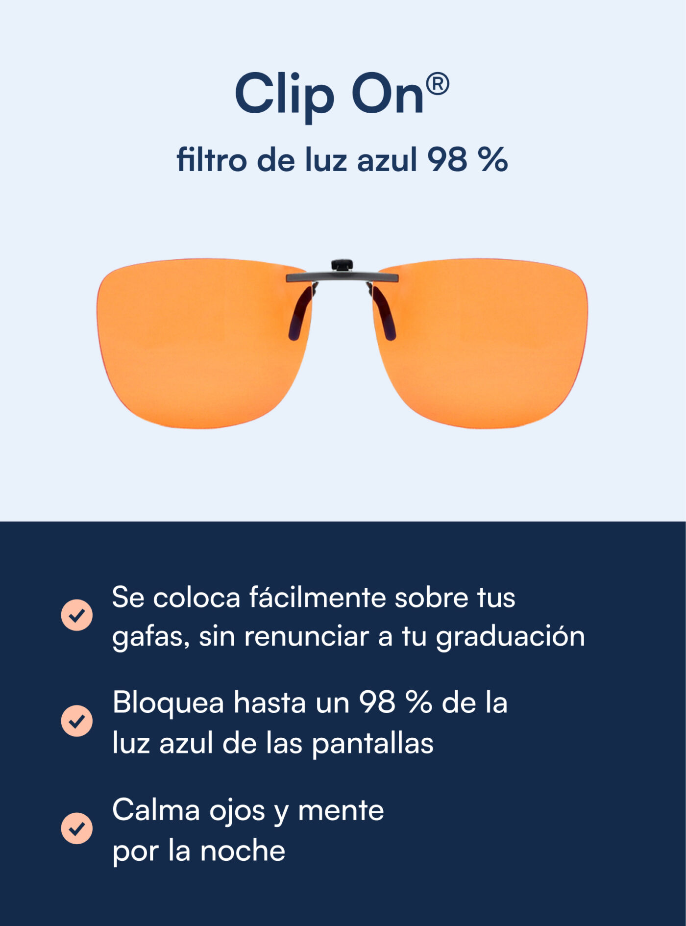 Clip On® filtro de luz azul para gafas graduadas