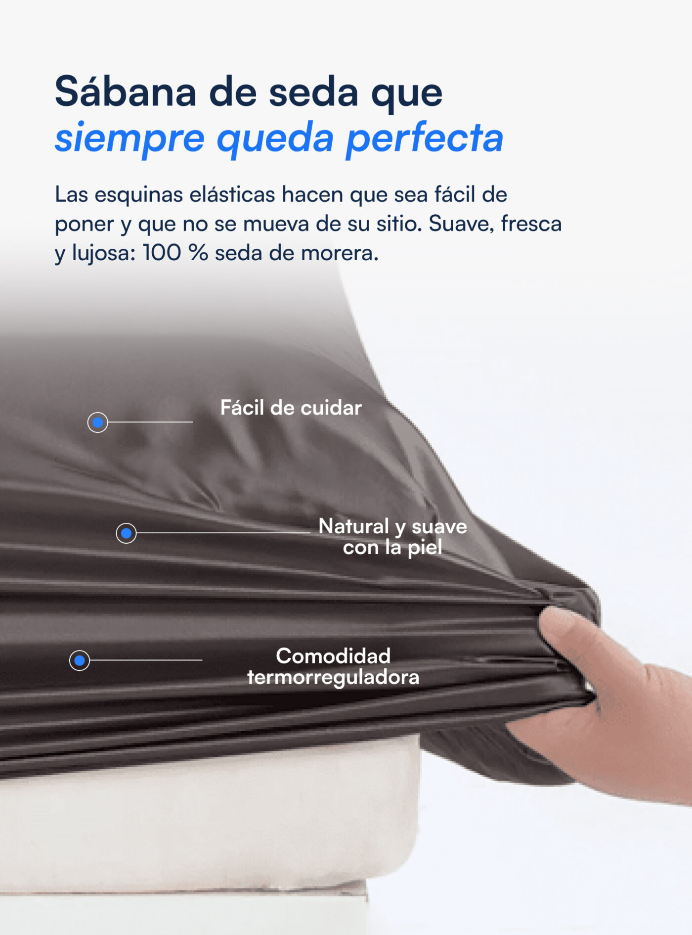 Sábana bajera 100 % seda de morera (OEKO-TEX) - Gris oscuro
