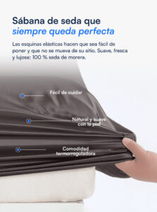 Sábana bajera 100 % seda de morera (OEKO-TEX) - Gris oscuro