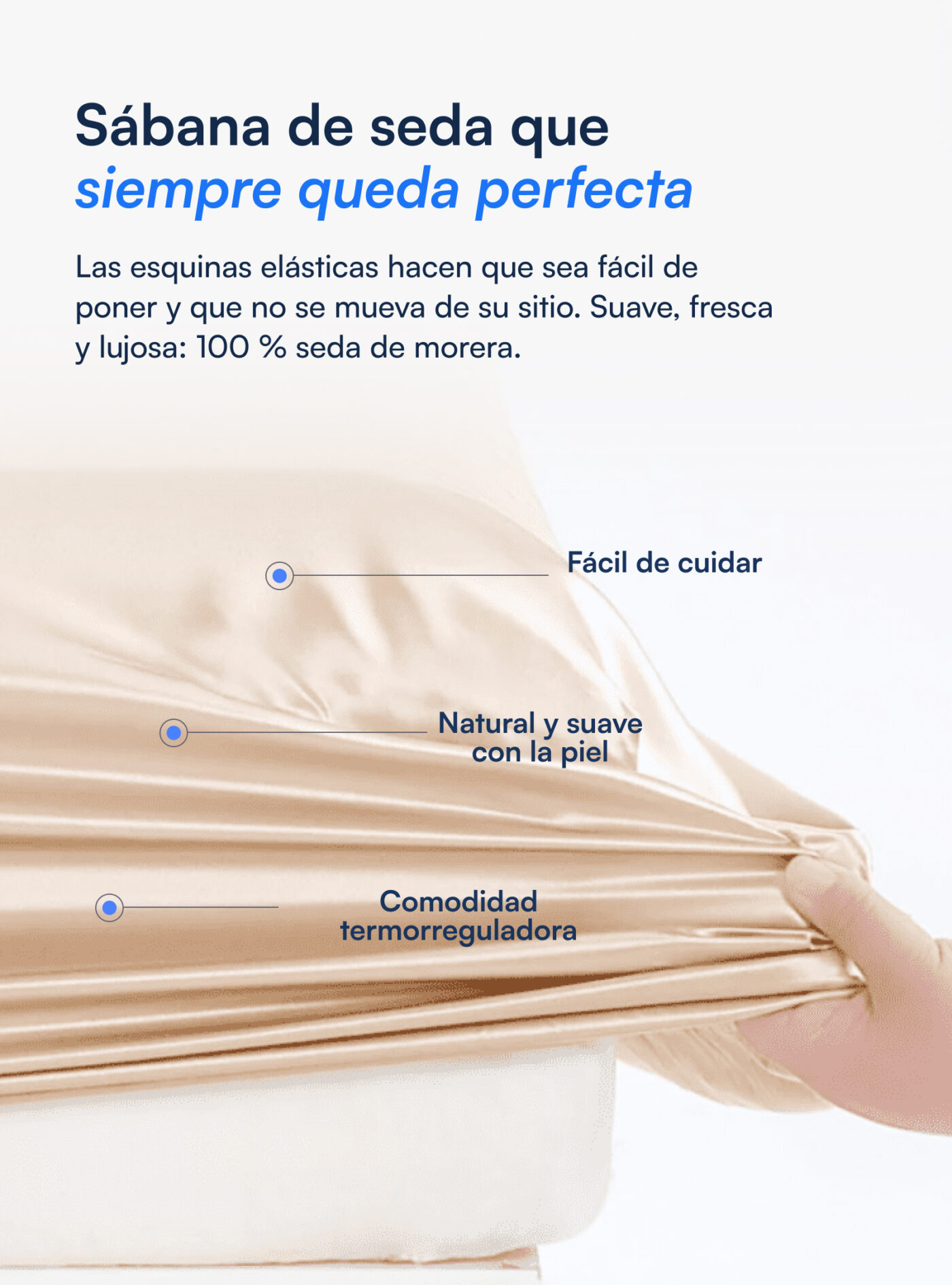 Sábana bajera 100 % seda de morera (OEKO-TEX) - Beige