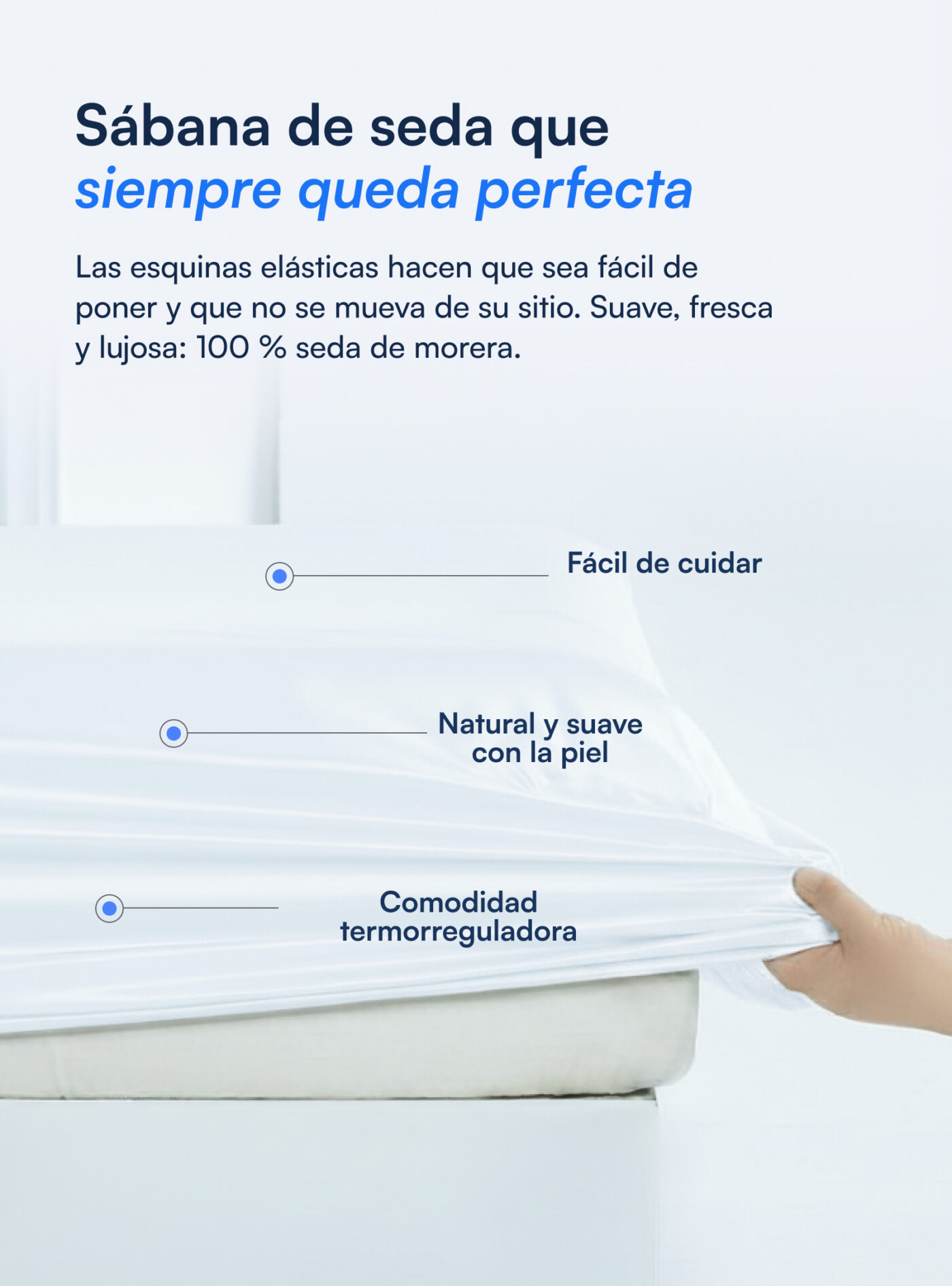 Sábana bajera 100 % seda de morera (OEKO-TEX) - Blanco