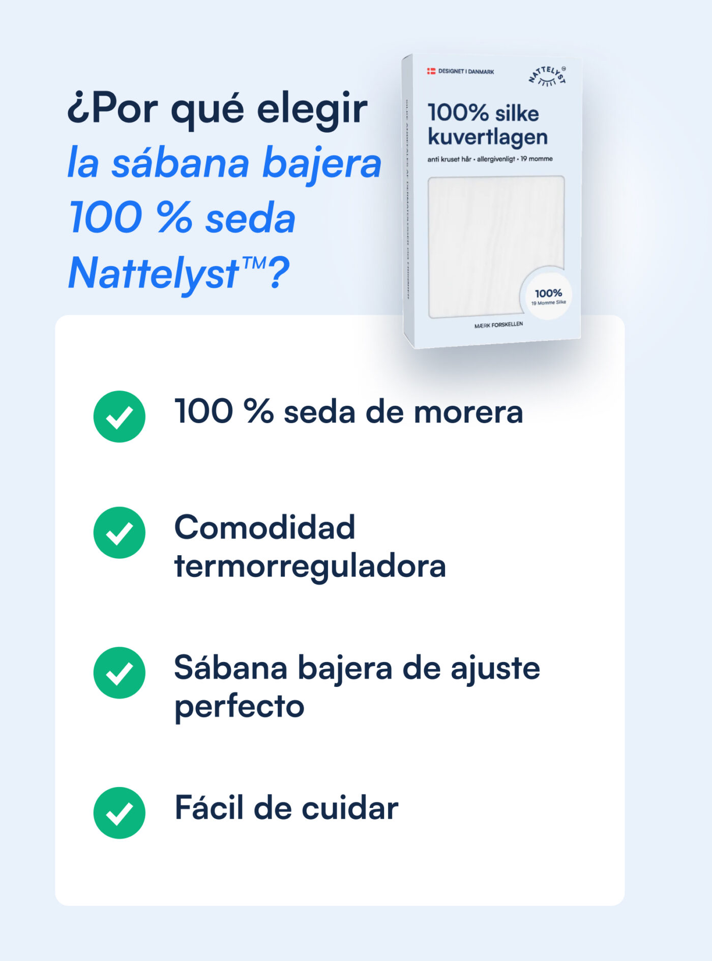 Sábana bajera 100 % seda de morera (OEKO-TEX) - Blanco