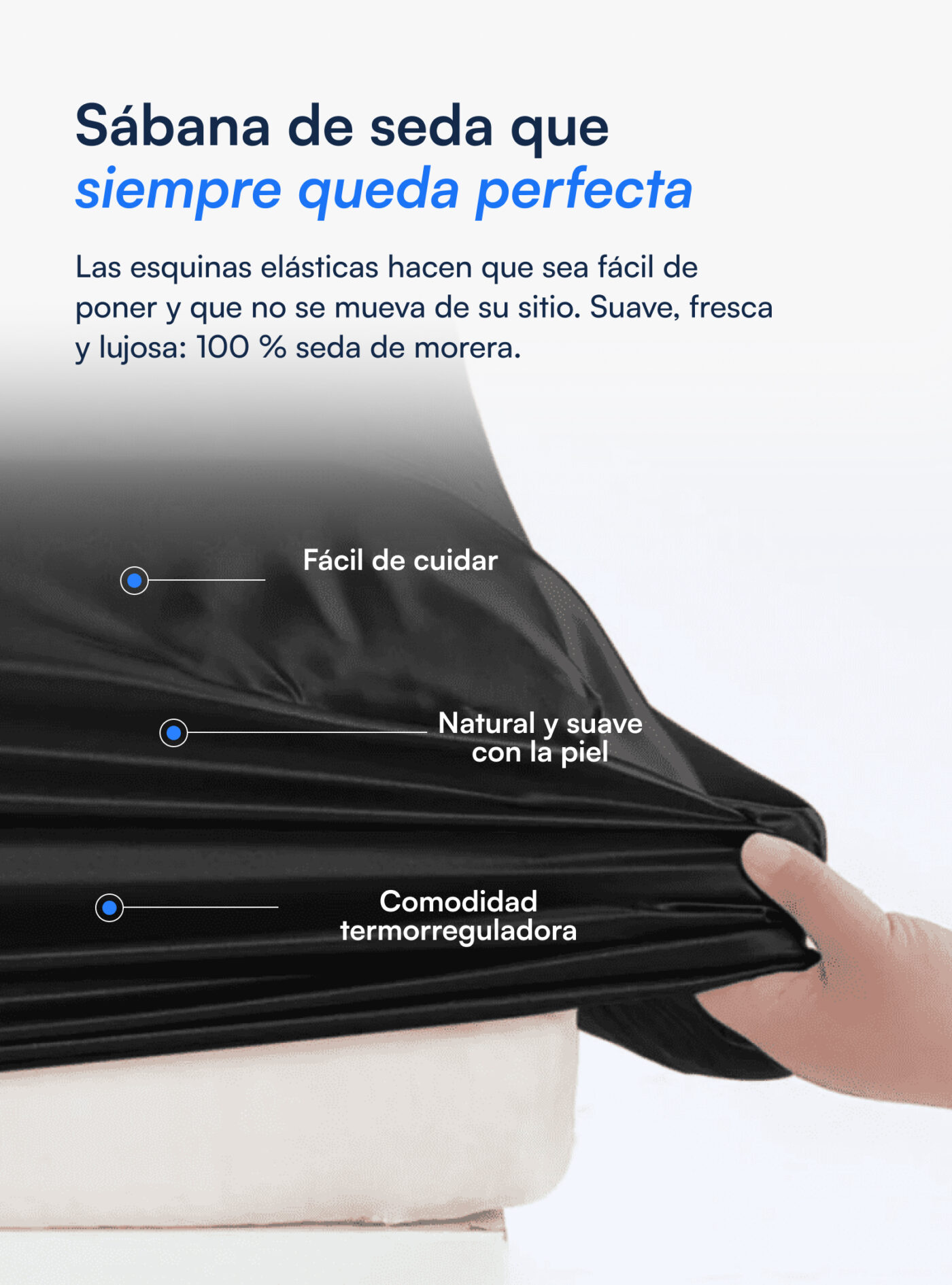 Sábana bajera 100 % seda de morera (OEKO-TEX) - Negro