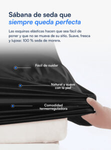 Sábana bajera 100 % seda de morera (OEKO-TEX) - Negro