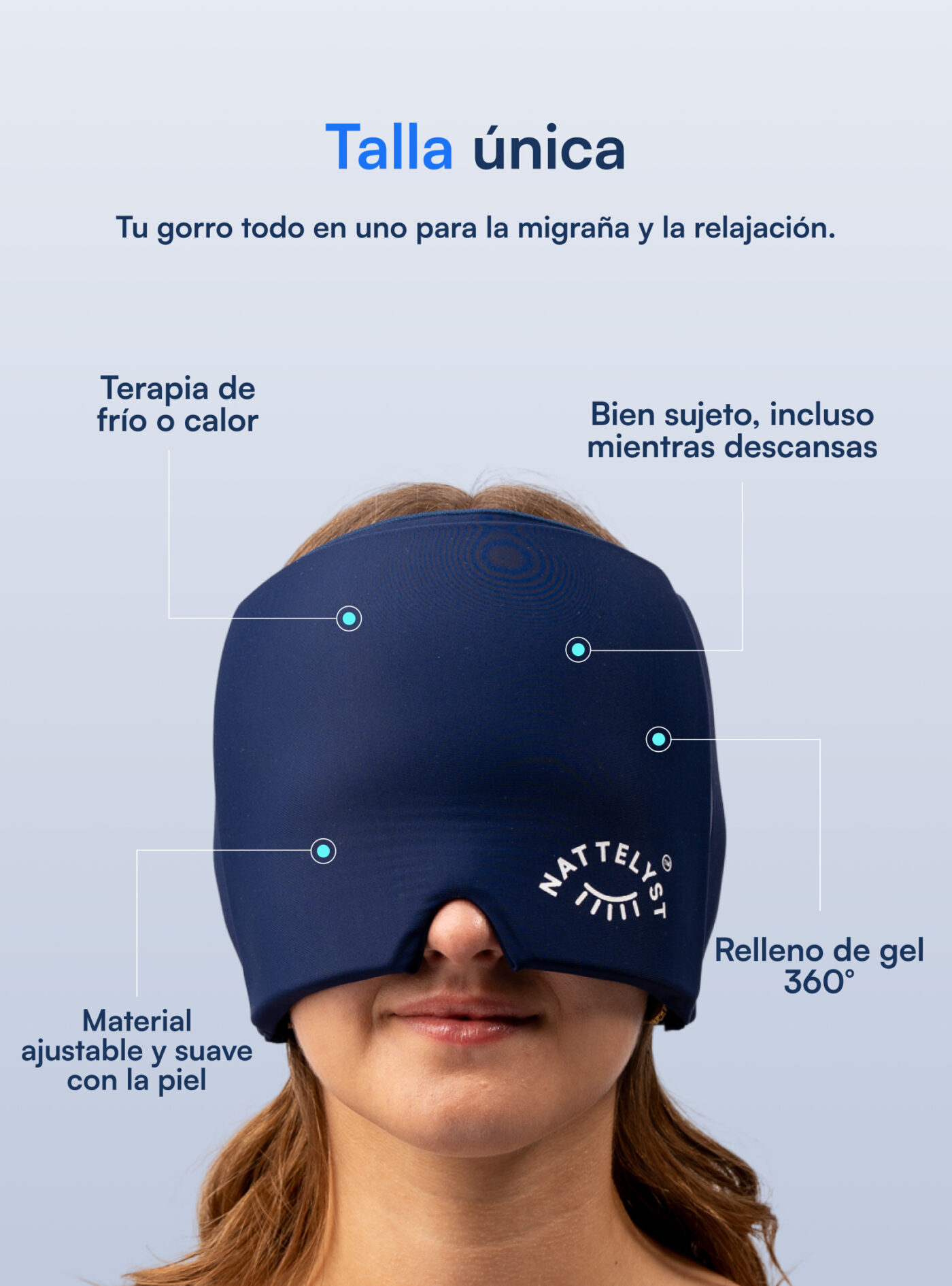 Nattelyst™ gorro para migrañas (cobertura total)