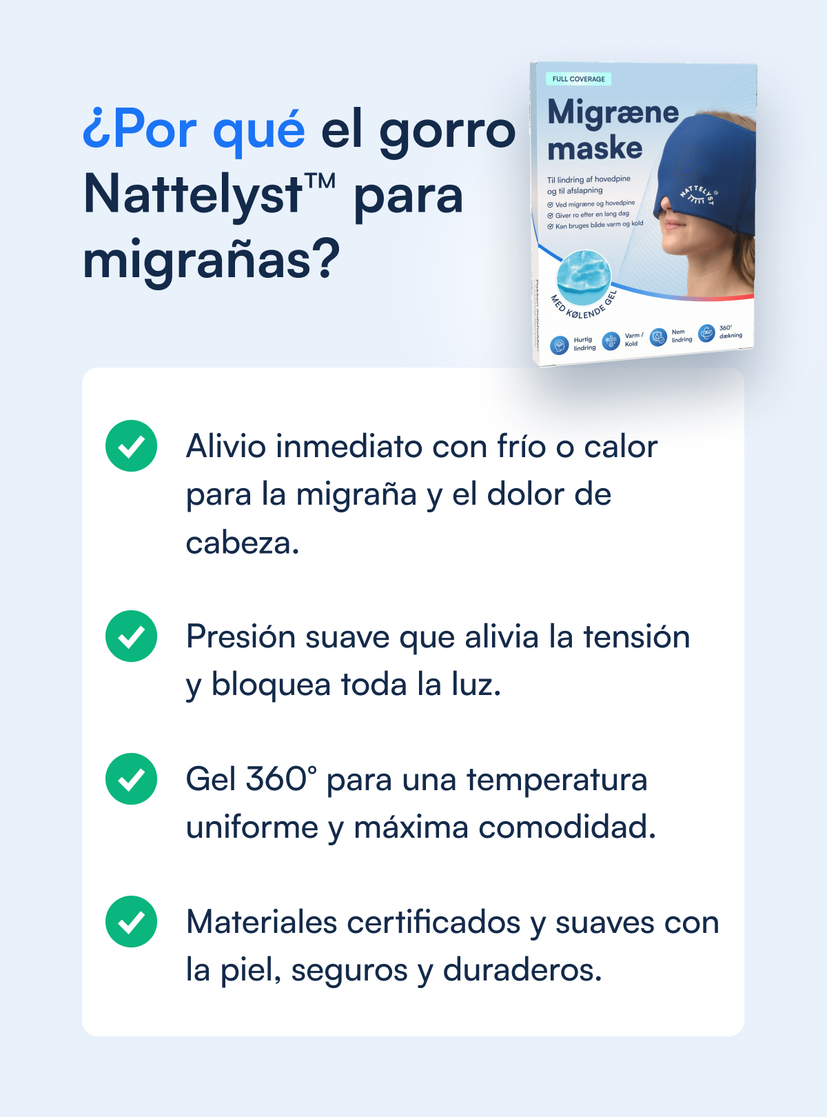 Nattelyst™ gorro para migrañas (cobertura total)
