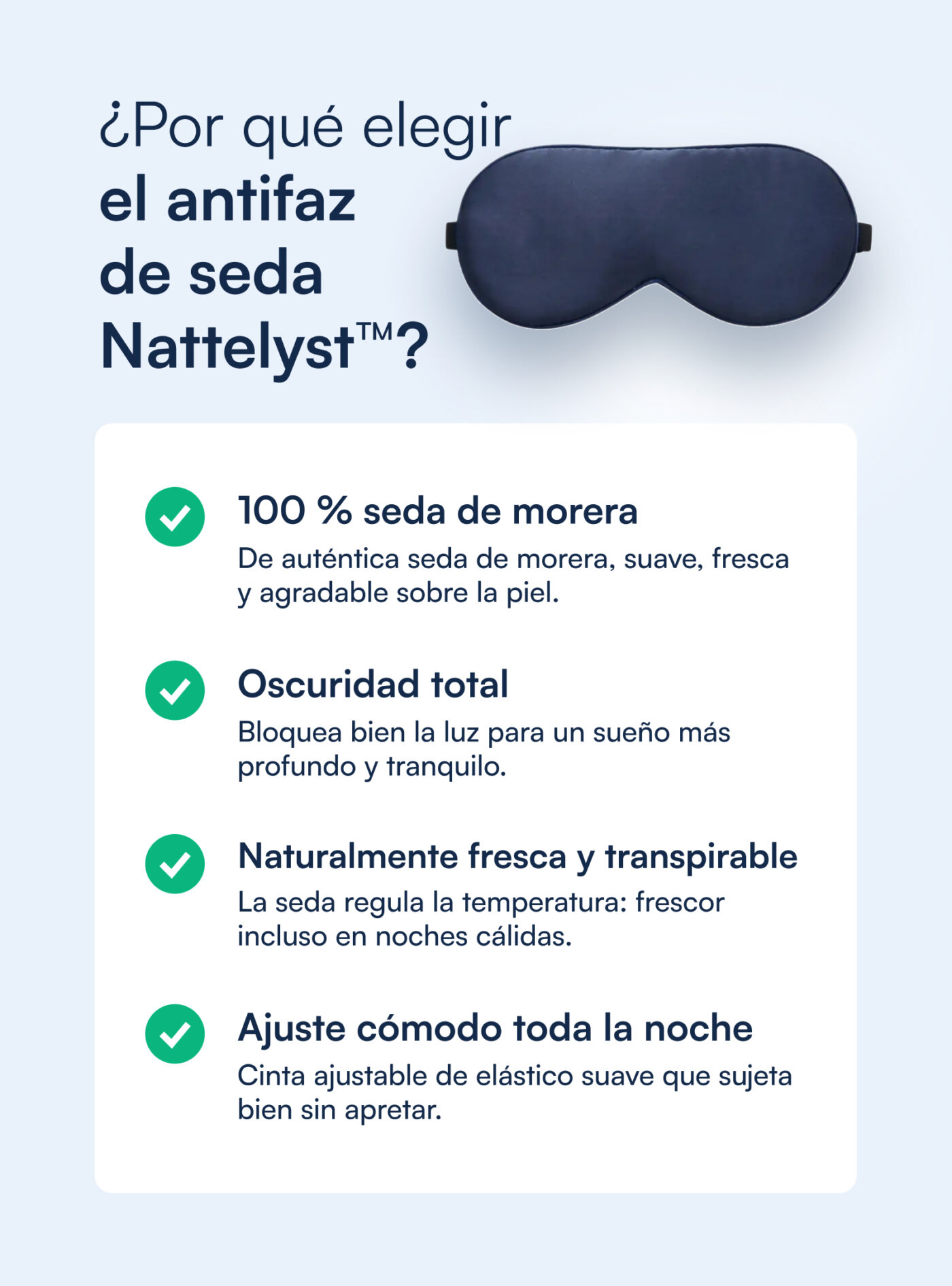 Antifaz para dormir 100 % seda de morera